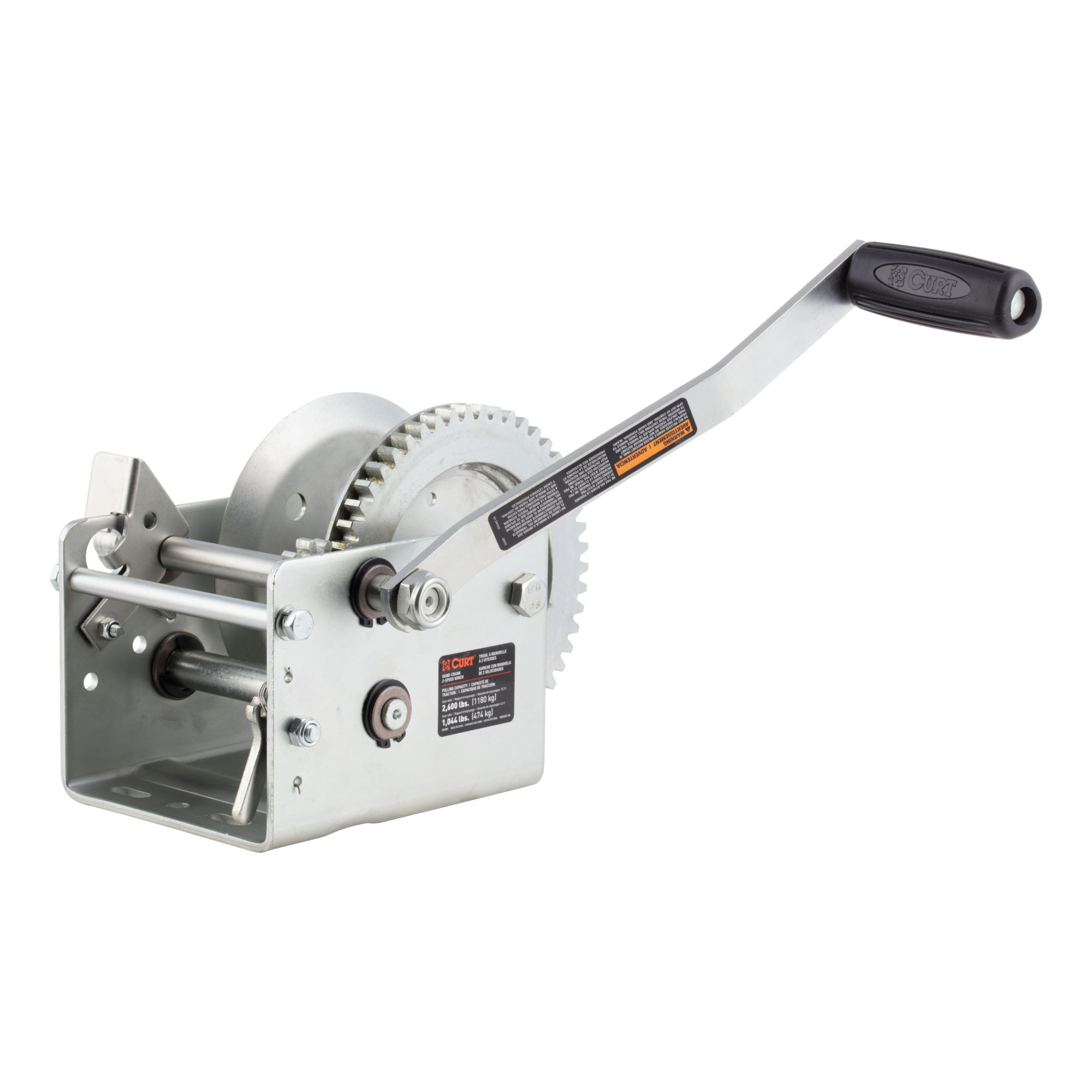 Curt Manufacturing Hand-Crank 2-Speed Winch — 2,600 Lbs., 5.1:1 High, 12.7:1 Low Gear Ratio, 10.6in. Handle, Model# 29526